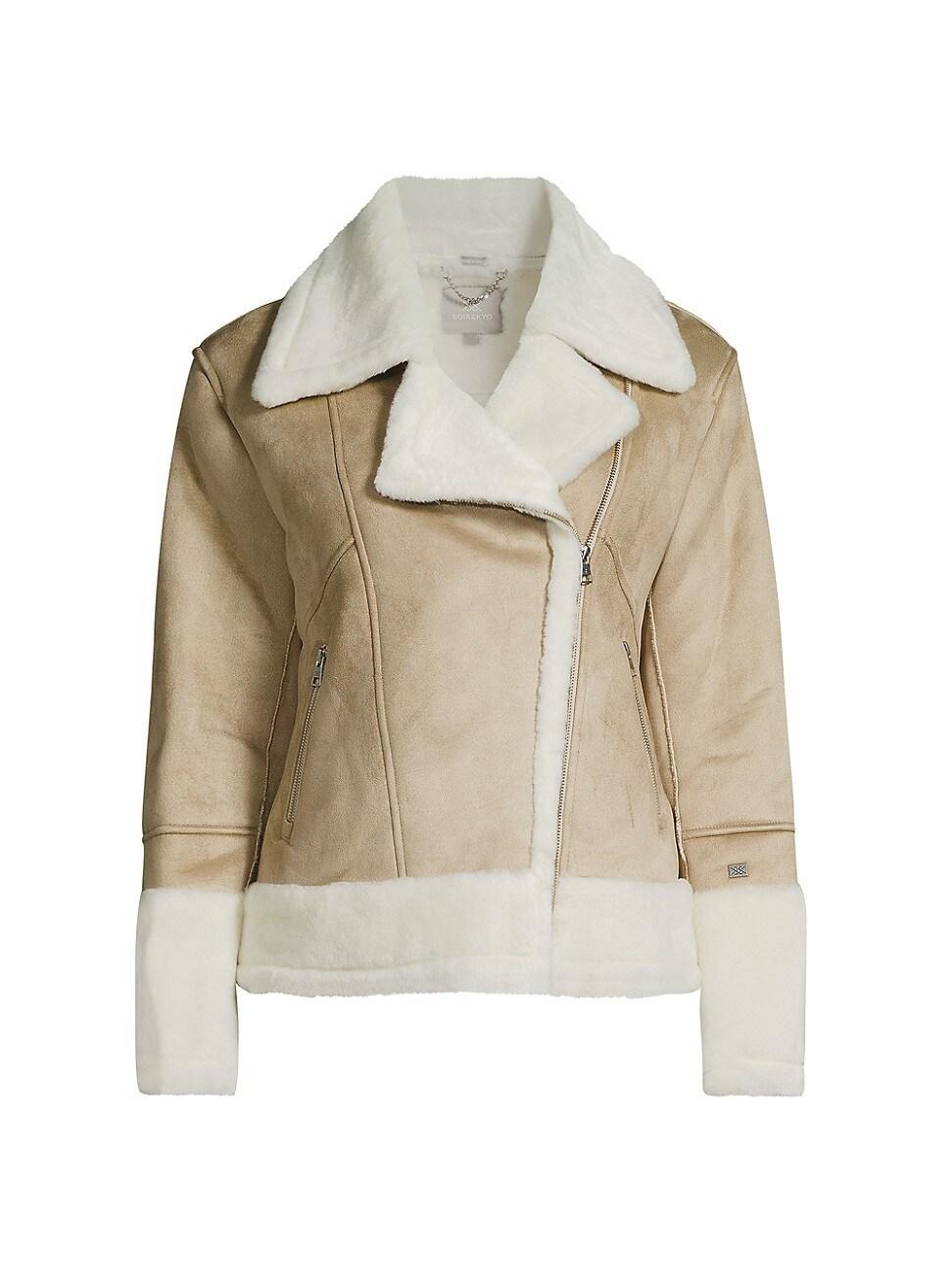 Womens Phoebe Faux-Sherpa Moto Jacket Product Image