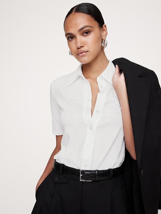 Silky Cotton Button-Down Shirt Product Image