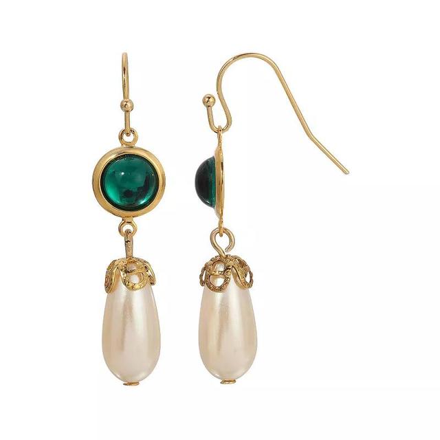 1928 Gold Tone Color Drop Faux Pearl Earrings, Womens, Green Product Image