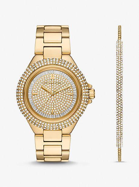 Oversized Camille Pavé -Tone Watch and Slider Bracelet Gift Set Product Image