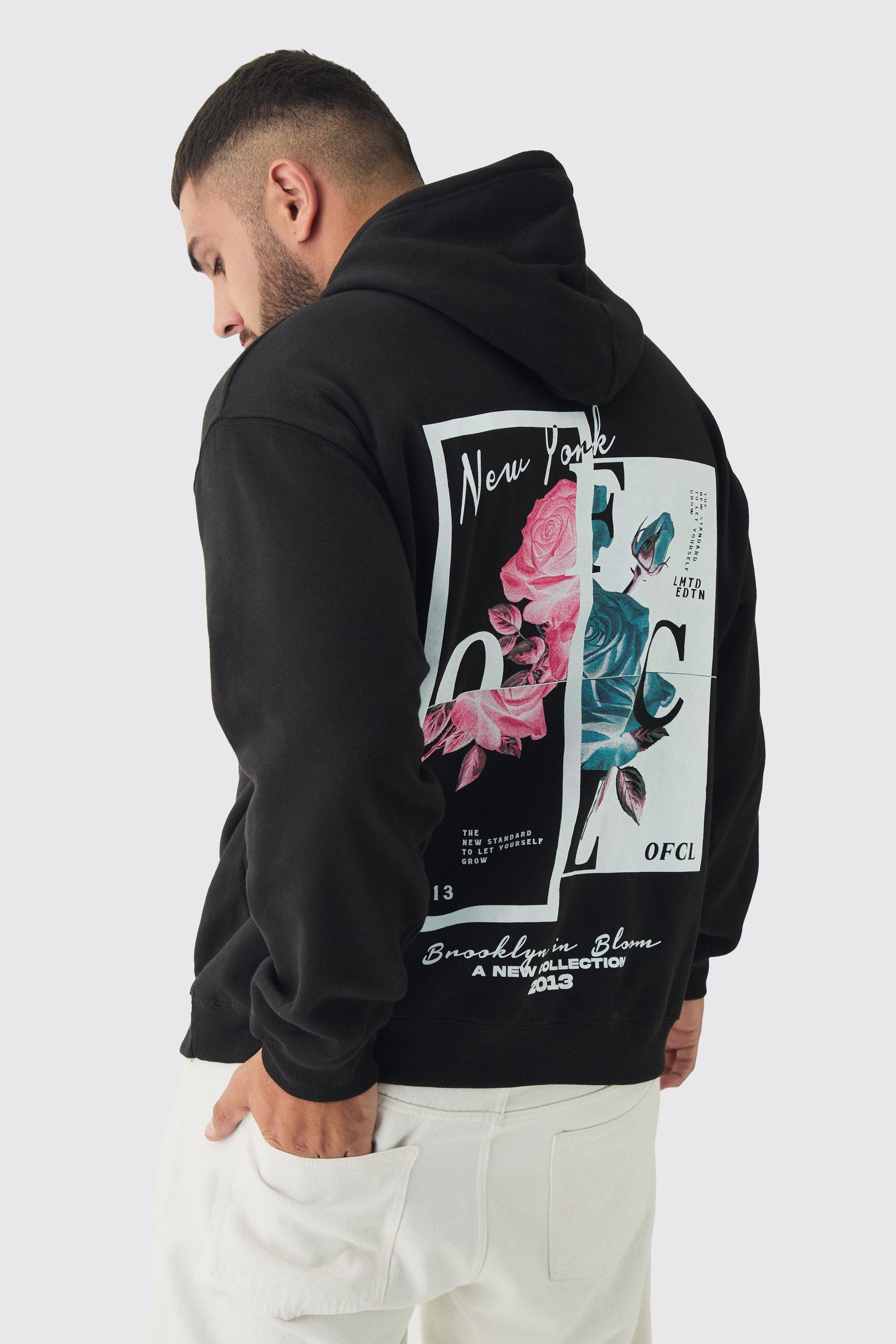 Plus Overdyed Spliced Floral Graphic Oversized Hoodie | boohooMAN USA Product Image