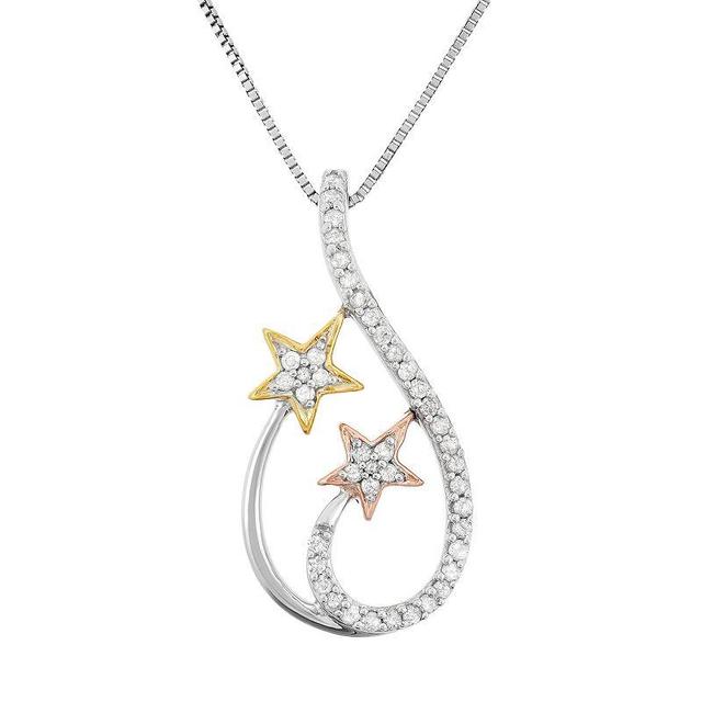 1/5 Carat T.W. Diamond Sterling Silver and 18k Gold Tri-Tone Star Teardrop Pendant Necklace, Womens White Product Image