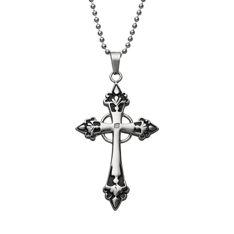 Diamond Accent Stainless Steel Cross Pendant Necklace - Men, Mens White Product Image