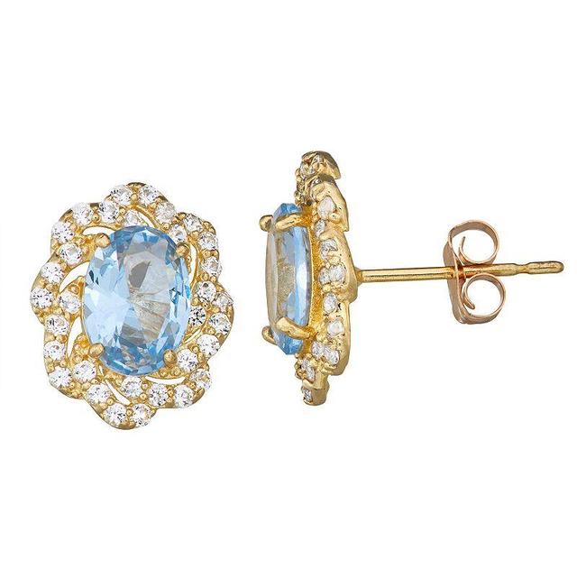 10k Gold Gemstone Oval Halo Stud Earrings, Womens, Blue Product Image