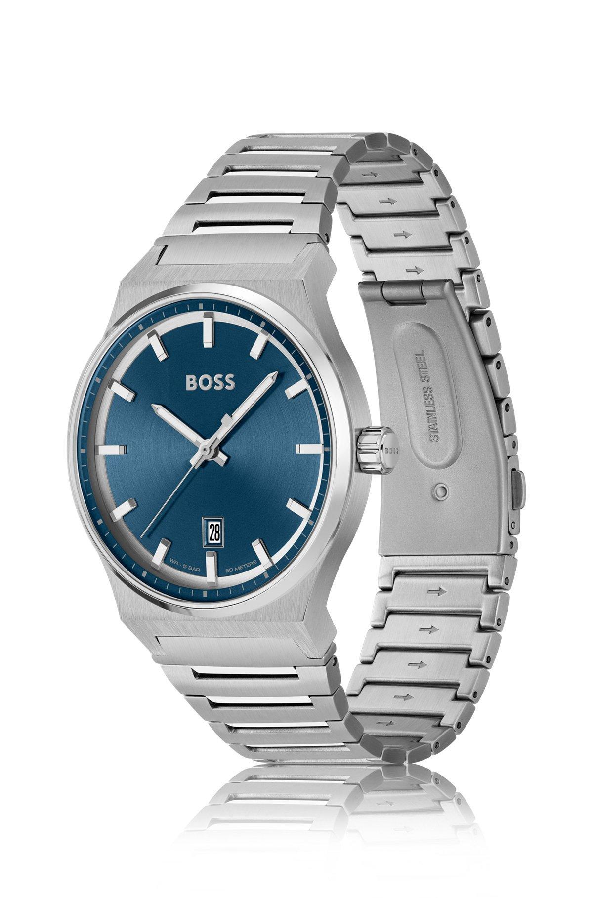 Blue-dial watch with stainless-steel link bracelet Product Image