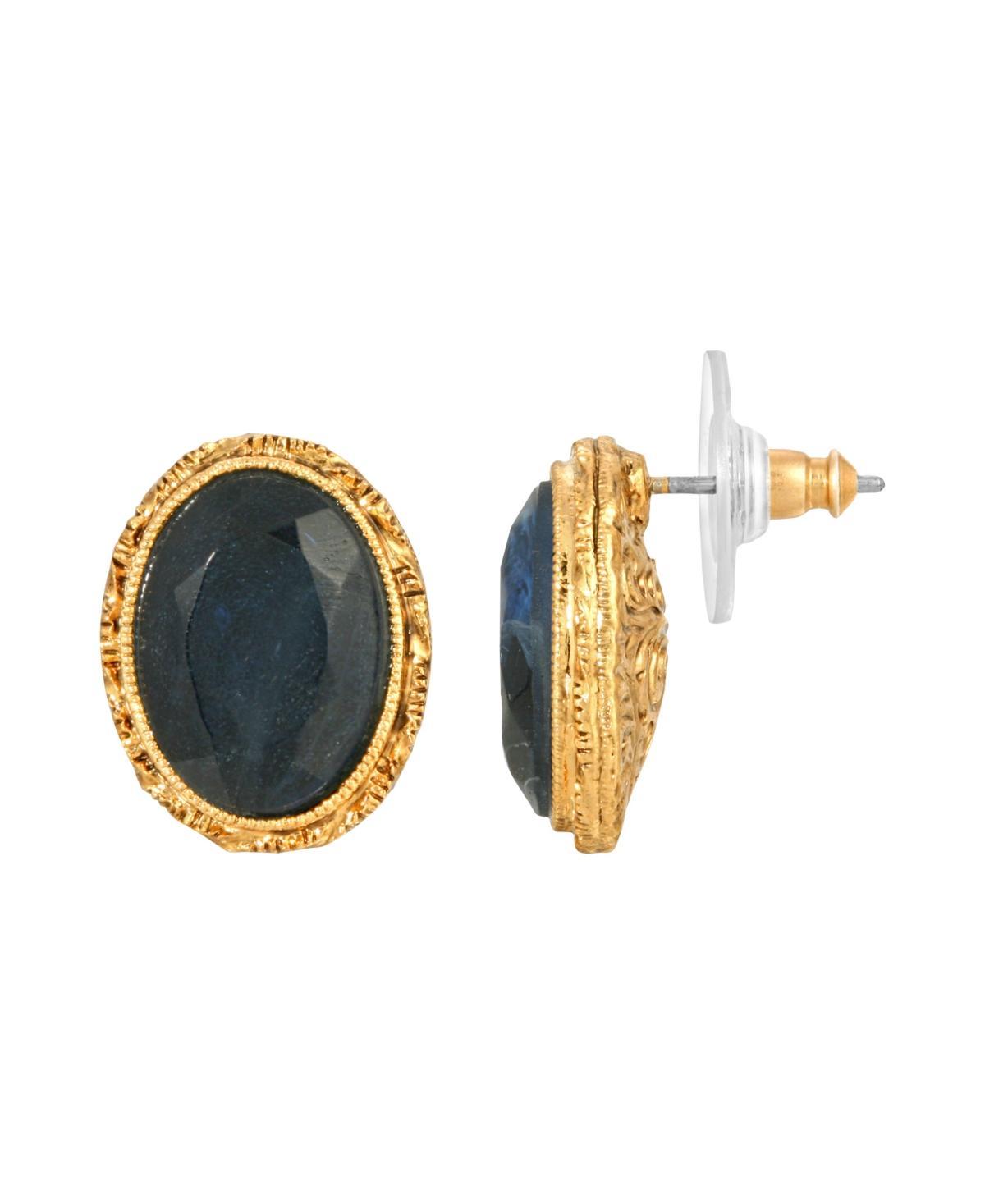 1928 Gold Tone & Blue Oval Stud Earrings, Womens Product Image