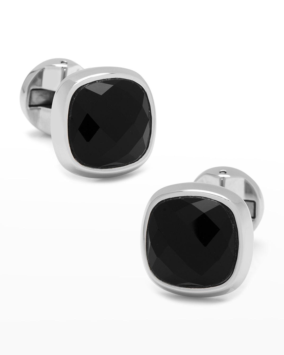 Mens Faceted Onyx Cushion Cufflinks Product Image