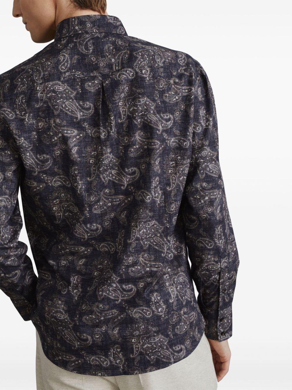 BRUNELLO CUCINELLI Jacquard Patterned Cotton Shirt In Anthracite Product Image