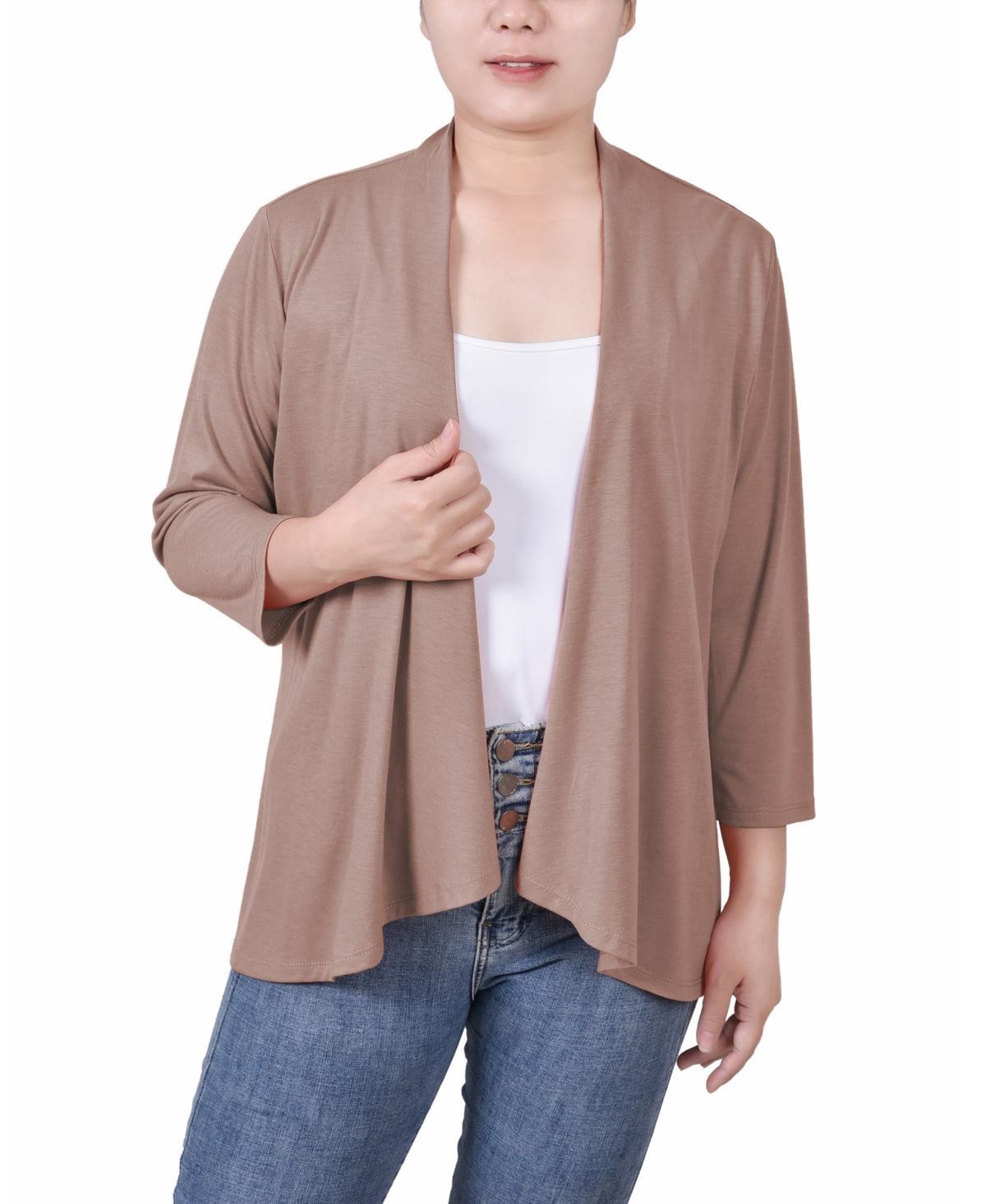 NY Collection Womens Solid 3/4 Sleeve Cardigan -OIL GREEN Product Image