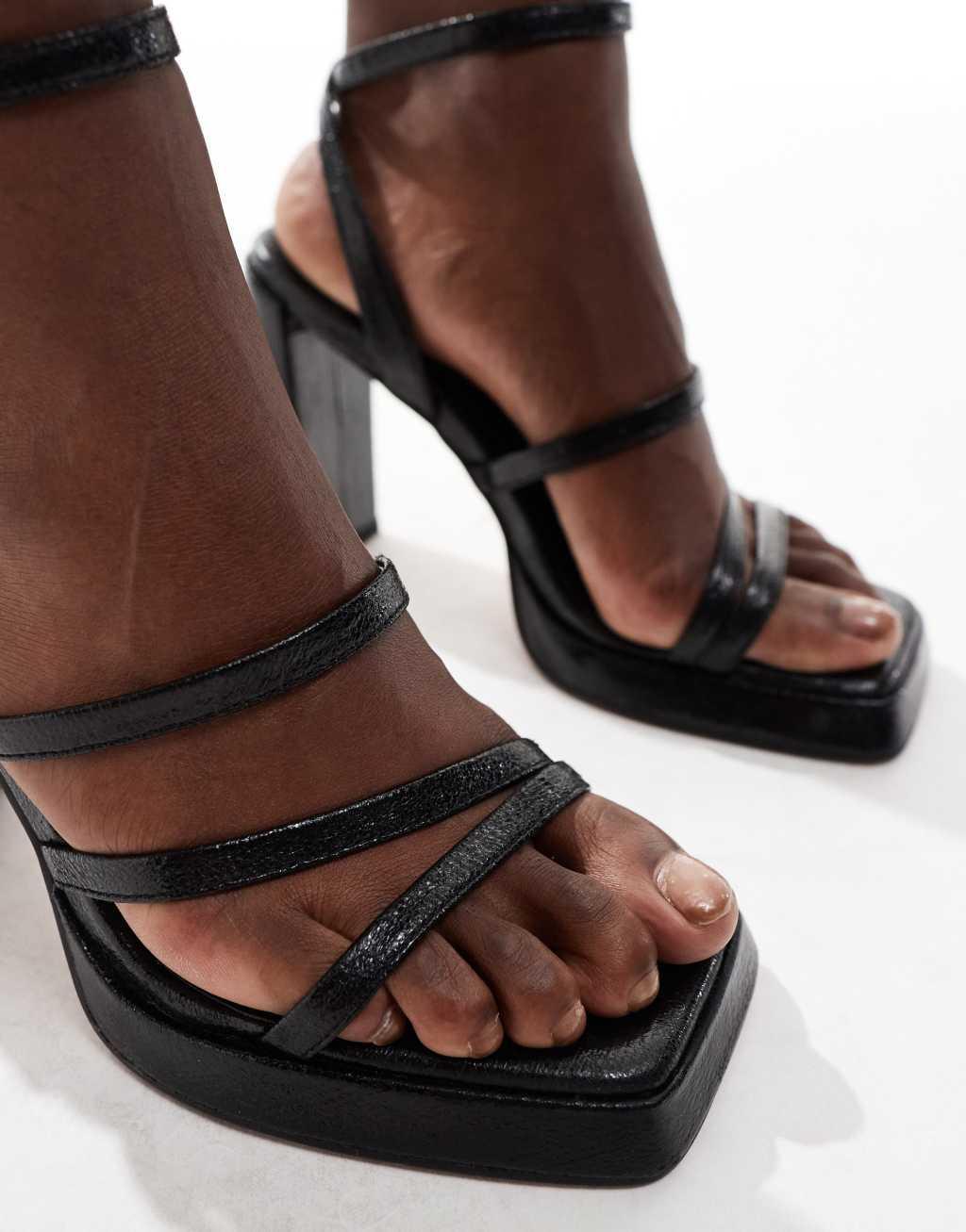 ASOS DESIGN Niagara strappy platform heeled sandals in black Product Image