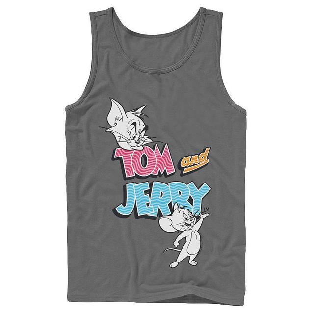 Mens Tom And Jerry Patterned Logo Stamp Portrait Tank Top Grey Product Image