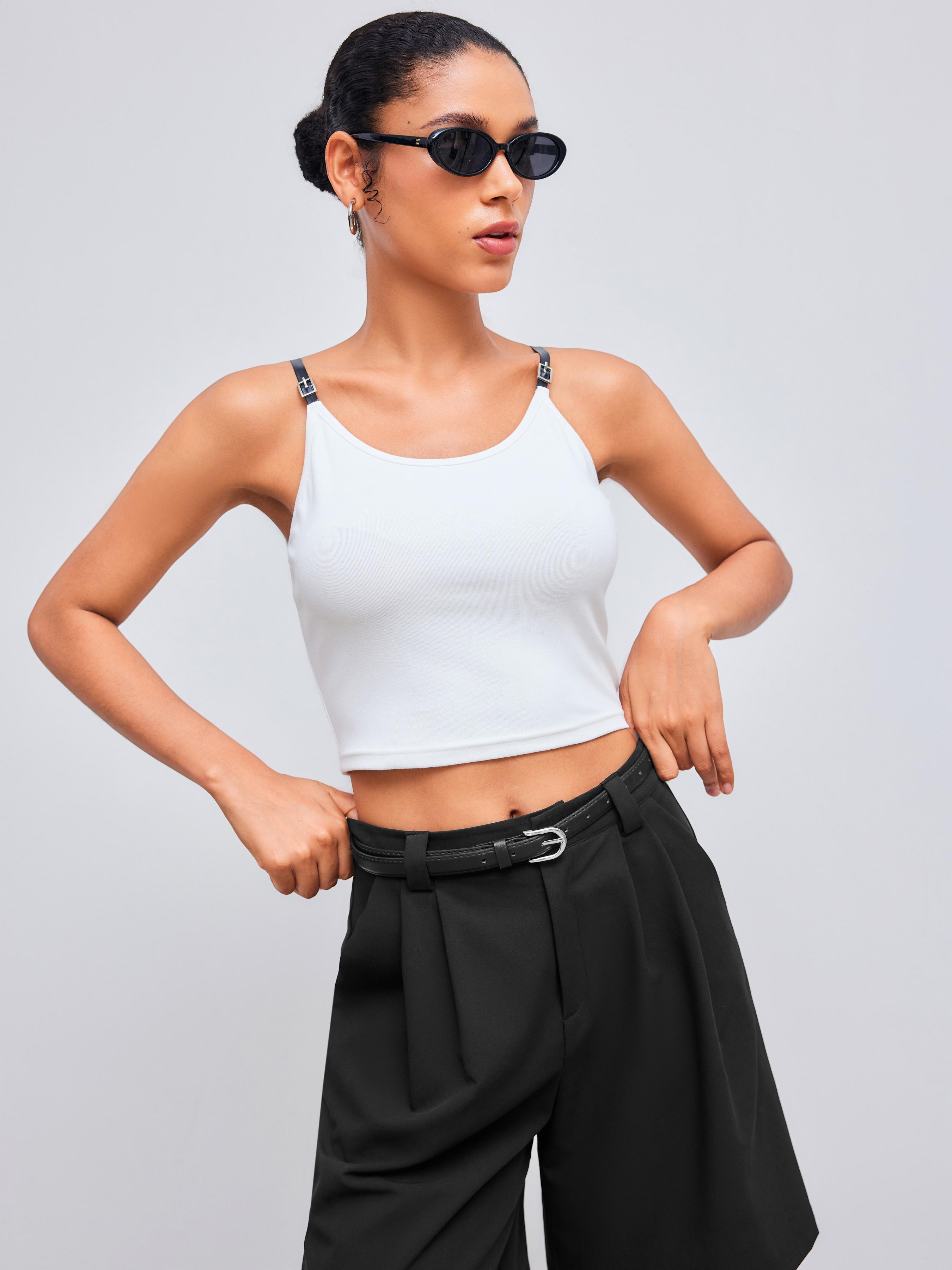 U-neckline Solid Belted Cami Top Product Image