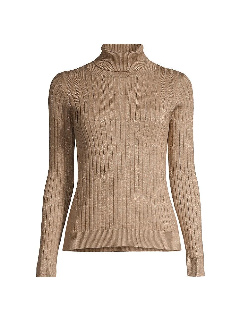 Womens Rib-Knit Metallic Cotton-Blend Turtleneck Sweater Product Image