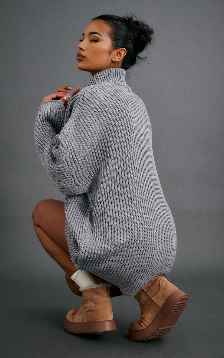 Grey Knit Roll Neck Sweater Dress Product Image