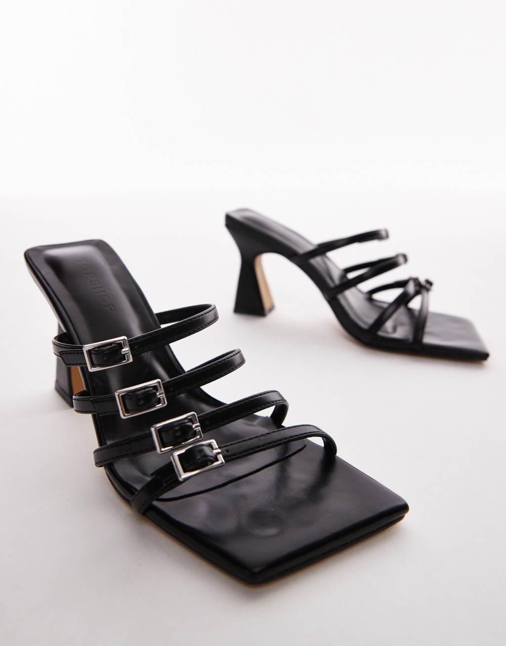 Topshop Gabe high heeled sandals with buckle detail in black Product Image