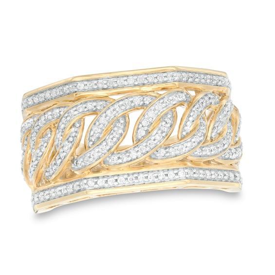 Men's 1/2 CT. T.w. Diamond Curb Link Ring in 10K Gold Product Image