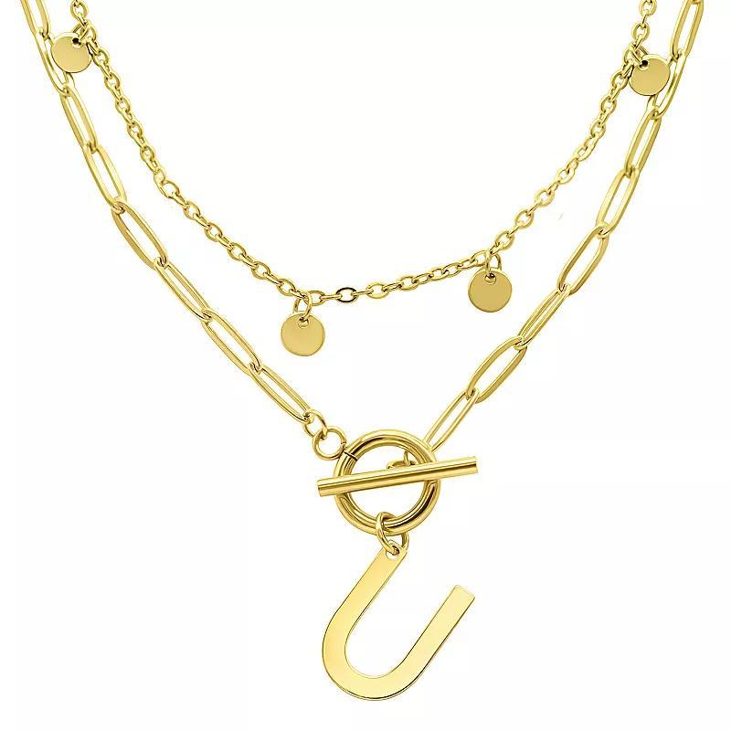 Adornia 14k Gold Plated Layered Initial Toggle Necklace, Womens U Product Image