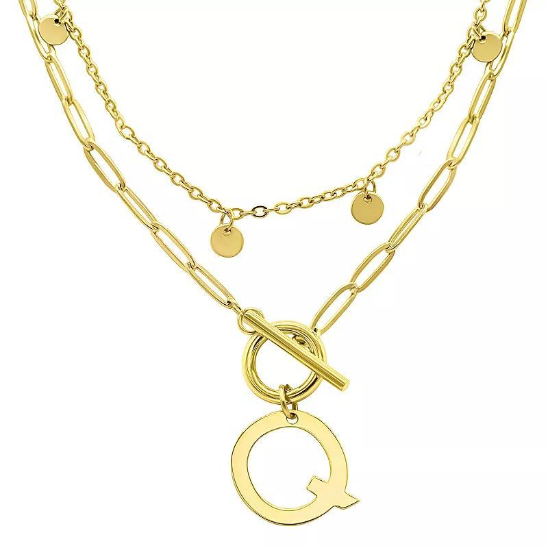 Adornia 14k Gold Plated Layered Initial Toggle Necklace, Womens Q Product Image