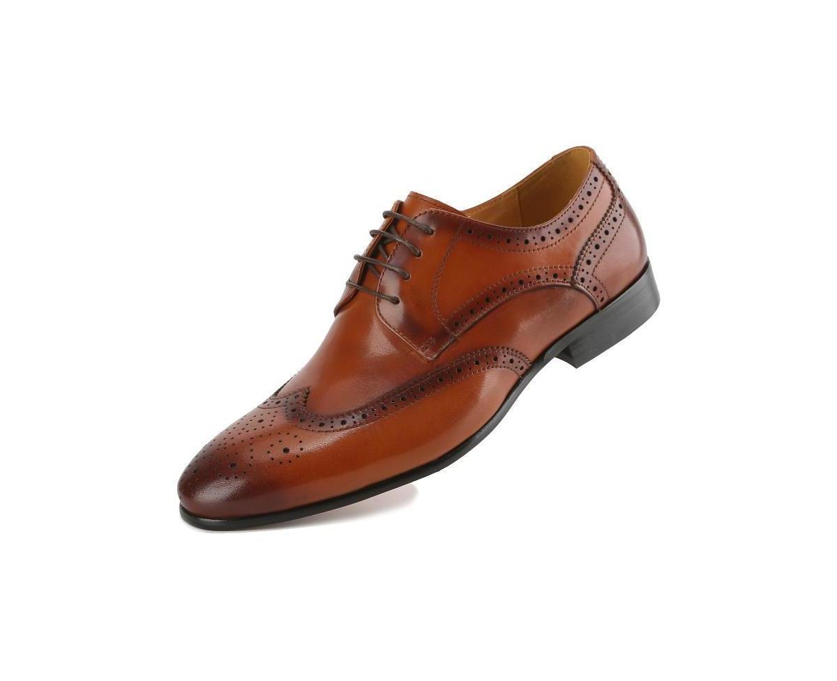 Gino Vitale Mens Handcrafted Genuine Leather Brogue Wingtip Medallion Dress Shoe Product Image