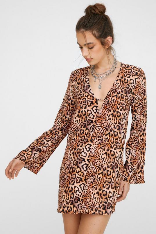 Heart Leopard Print Plunge Smock Dress Product Image