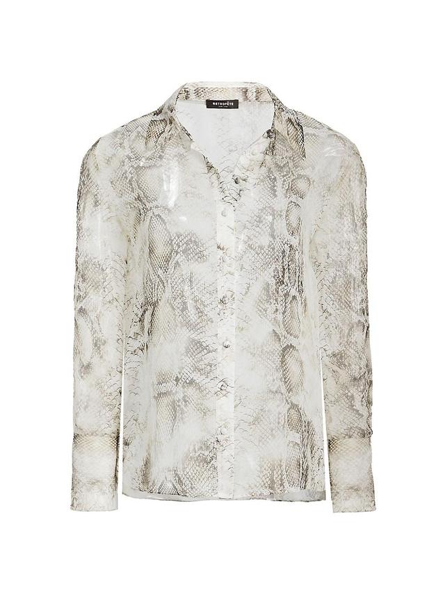 Milena Sheer Silk Snake-Print Button-Front Blouse Product Image