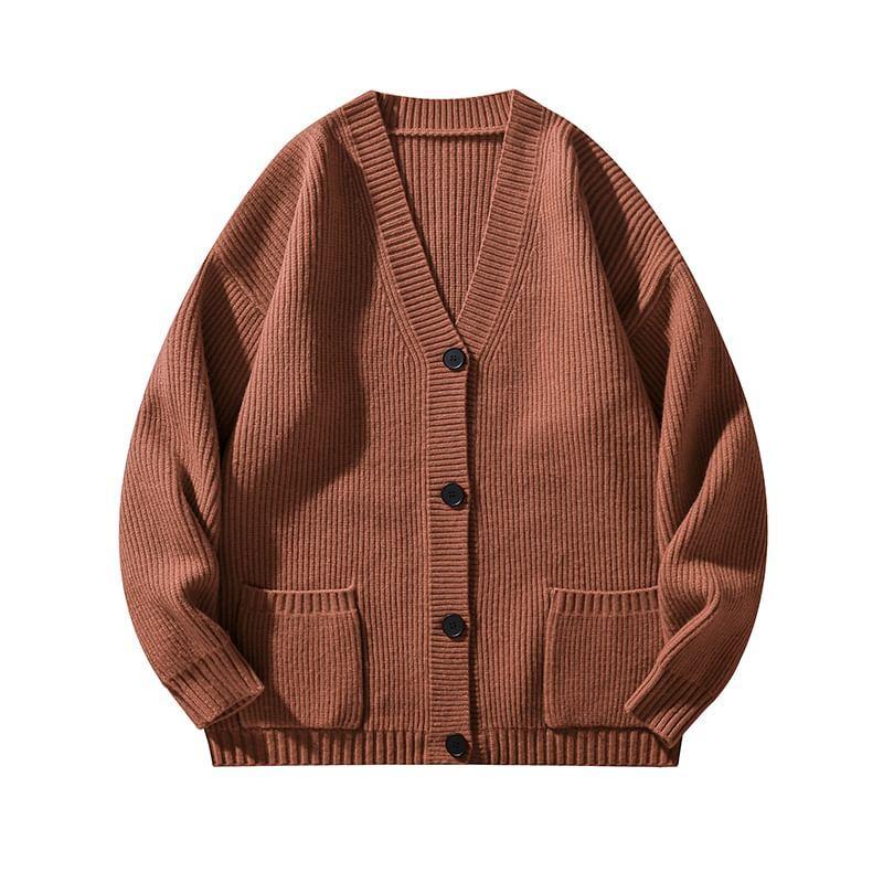 V-Neck Ribbed Cardigan Product Image