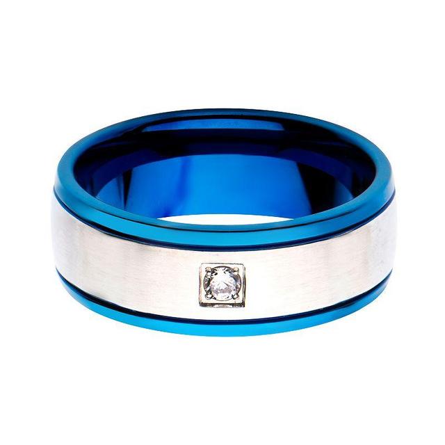 Mens Blue Plated with Clear Cubic Zirconia Ring Two Tone Product Image