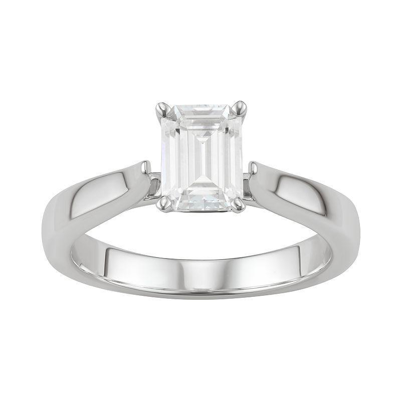 14K White Gold Lab-Created Moissanite 1 Ct. T.W. Emerald-Cut Solitaire Ring, Womens Product Image