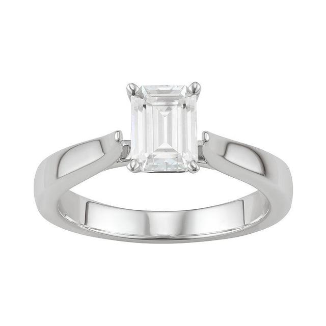 14K White Gold Lab-Created Moissanite 1 Ct. T.W. Emerald-Cut Solitaire Ring, Womens Product Image