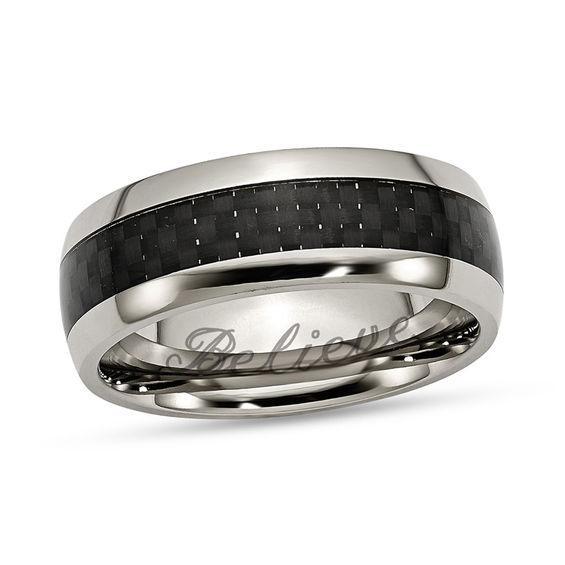 Men's 8.0mm Engravable Wedding Band in Titanium with Carbon Fiber Inlay (1 Line) Product Image