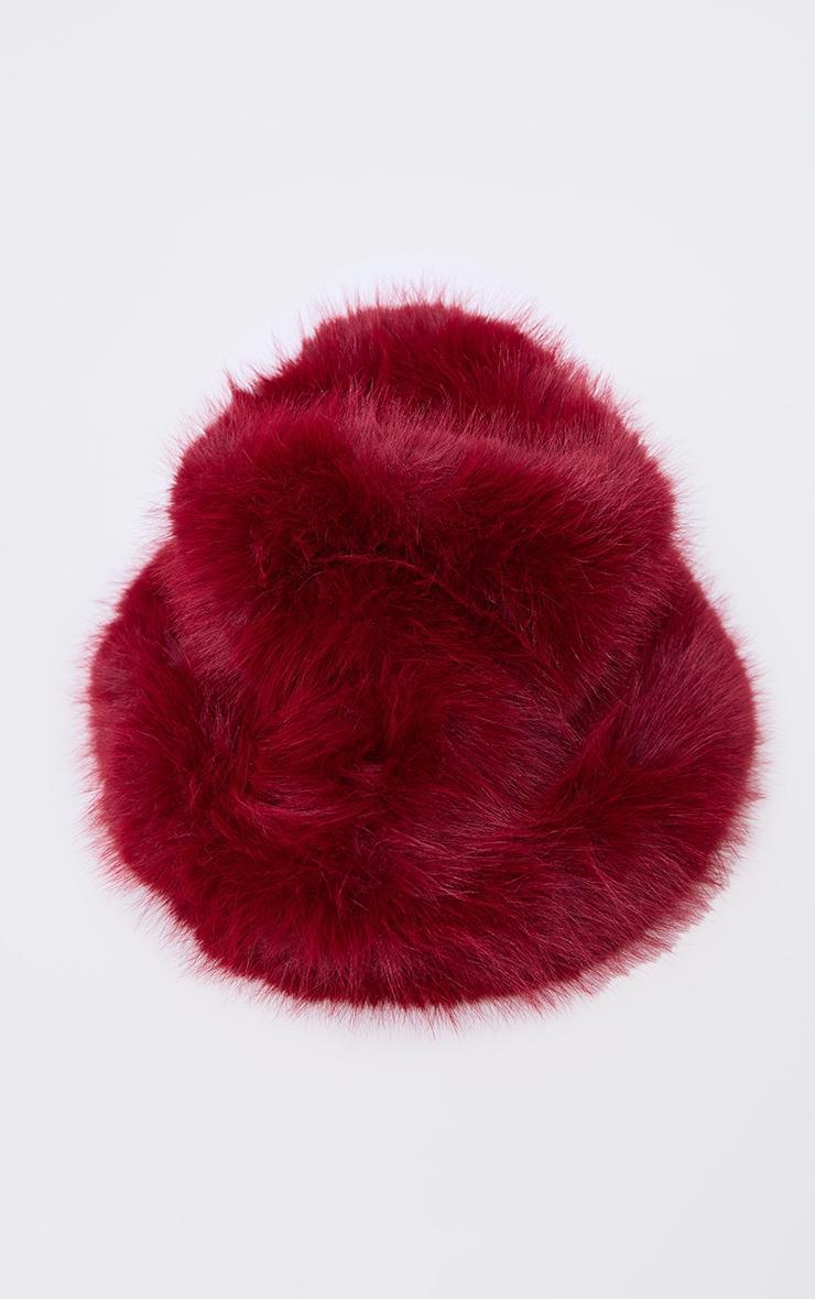 Burgundy Faux Fur Fluffy Bucket Hat Product Image