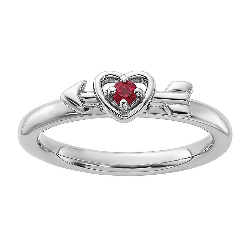 Stacks & Stones Sterling Silver Stackable Gemstone Heart with Arrow Ring, Womens Red Product Image