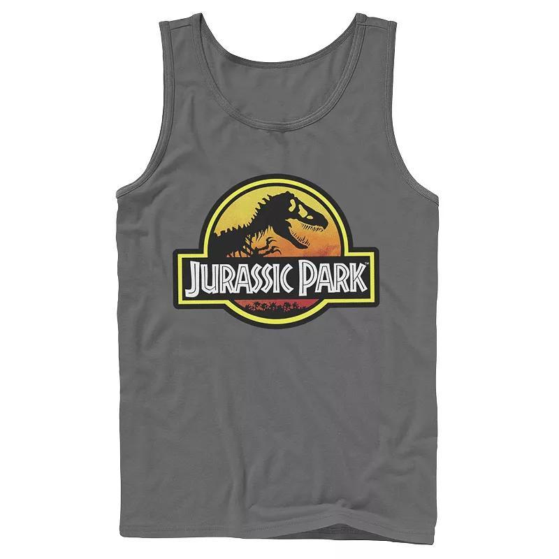 Mens Jurassic Park Sunset Circle Logo Outlined Graphic Tank Top Grey Product Image