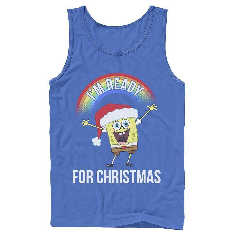 Mens Spongebob Im Ready For Christmas Rainbow Tank Top Blue Product Image