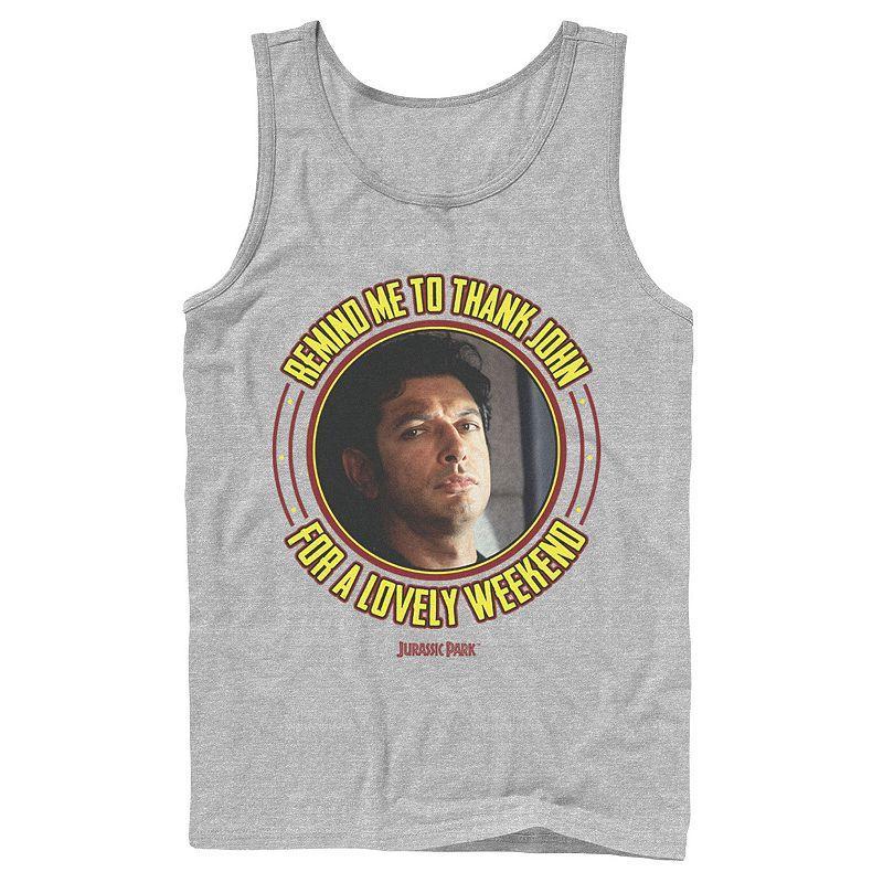 Mens Jurassic Park Remind Me To Thank John For The Weekend Tank Top Athletic Grey Product Image