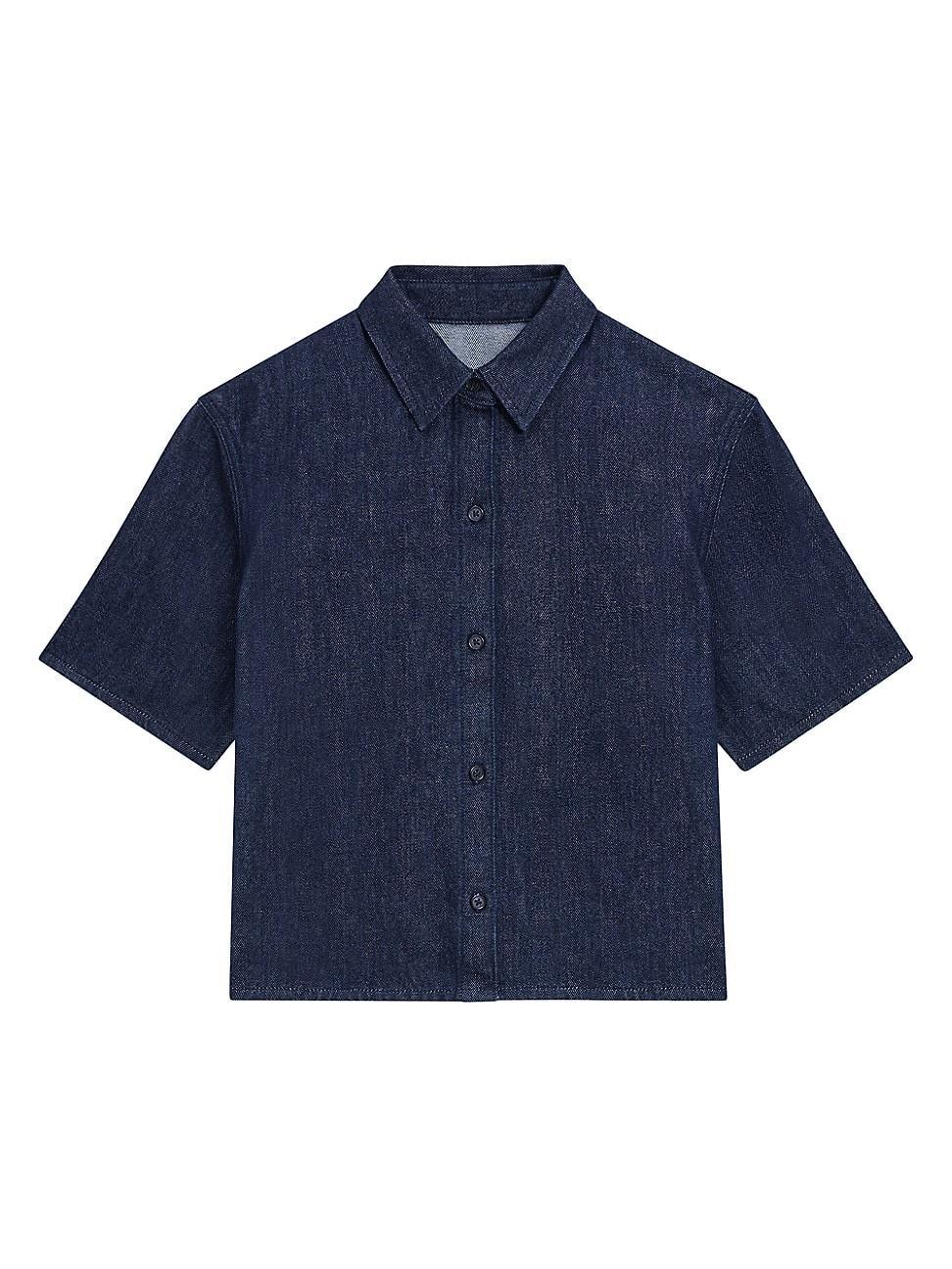 Womens Short-Sleeve Denim Button-Front Shirt Product Image