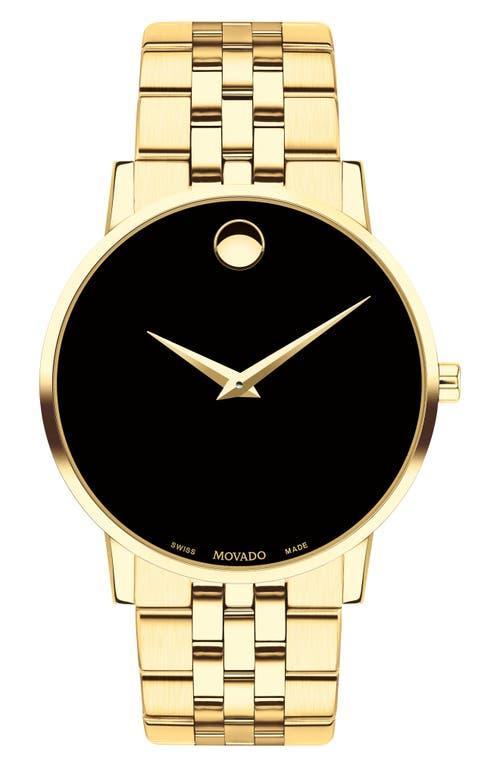 Men's Movado MuseumÂ® Classic 1/20 CT. T.w. Diamond Gold-Tone PVD Watch with Black Dial (Model: 0607625) Product Image