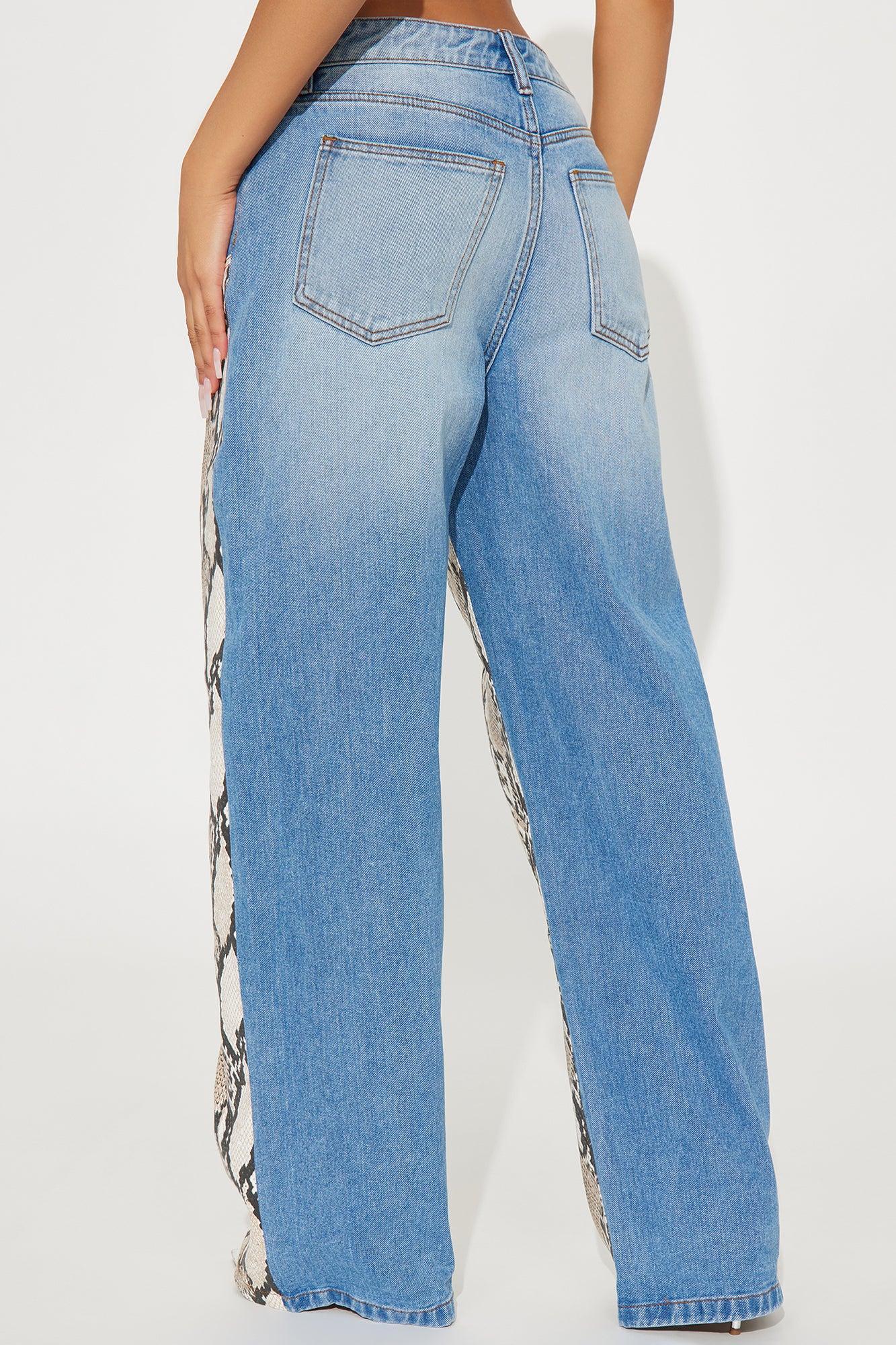 In The Details Snake Print Wide Leg Jeans - Medium Wash Product Image