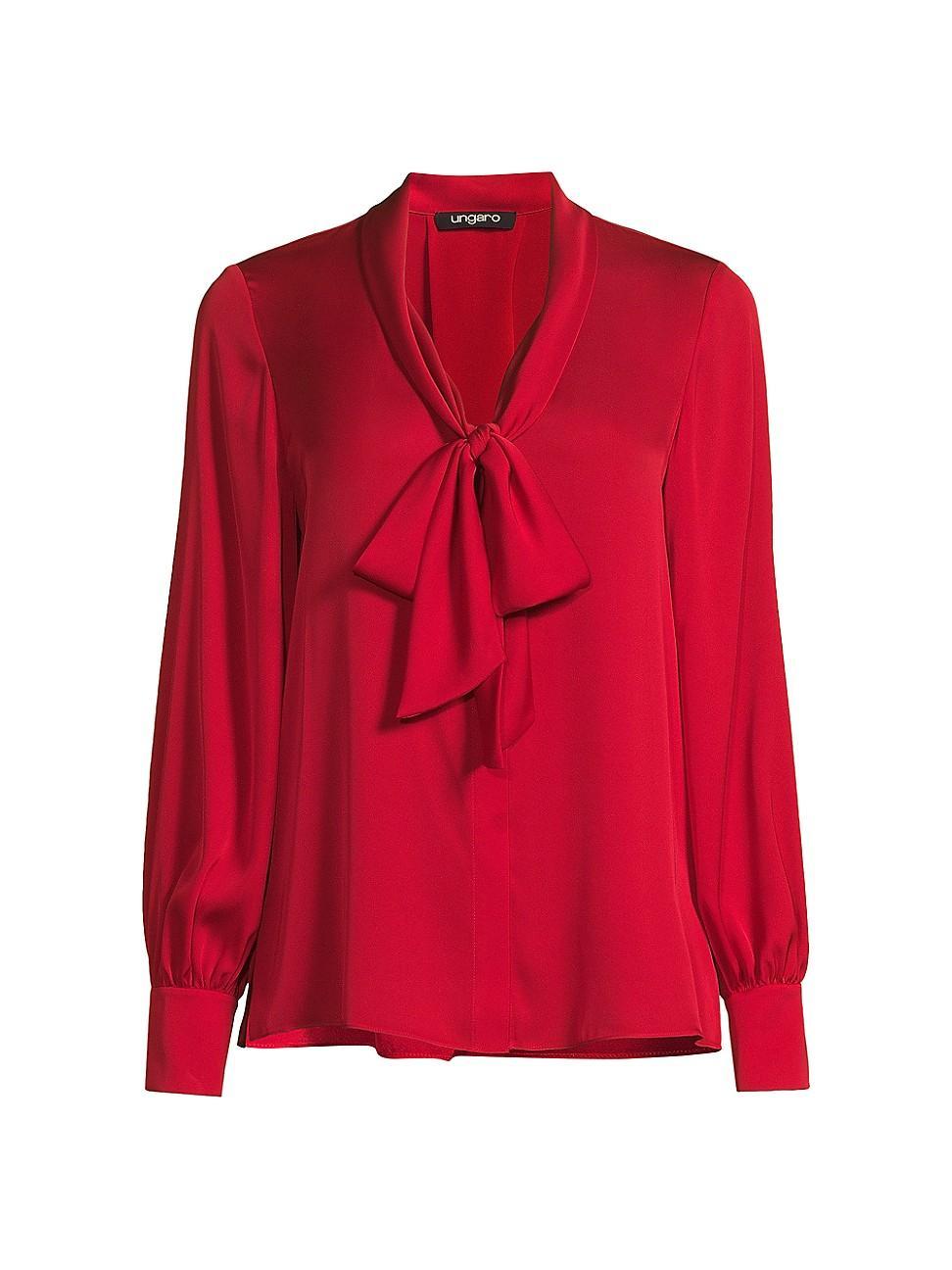 Womens Ella Silk-Blend Tie-Neck Blouse Product Image