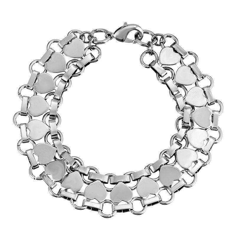 1928 Silver-Tone Heart Link Bracelet, Womens, Silver Tone Product Image