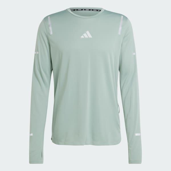 adidas Ultimate Running Reflective Long Sleeve Tee Silver Green S Mens Product Image