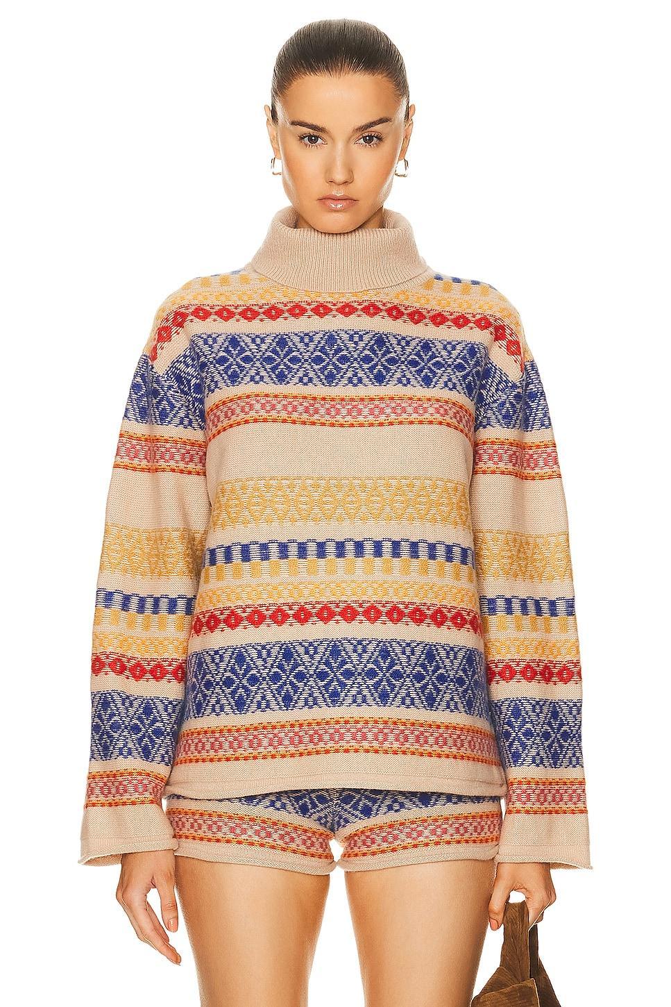 The Elder Statesman Hazy Isle Turtleneck Sweater in Beige,Blue Product Image