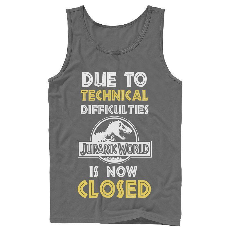 Mens Jurassic World Technical Difficulties Sign Tank Top Grey Product Image