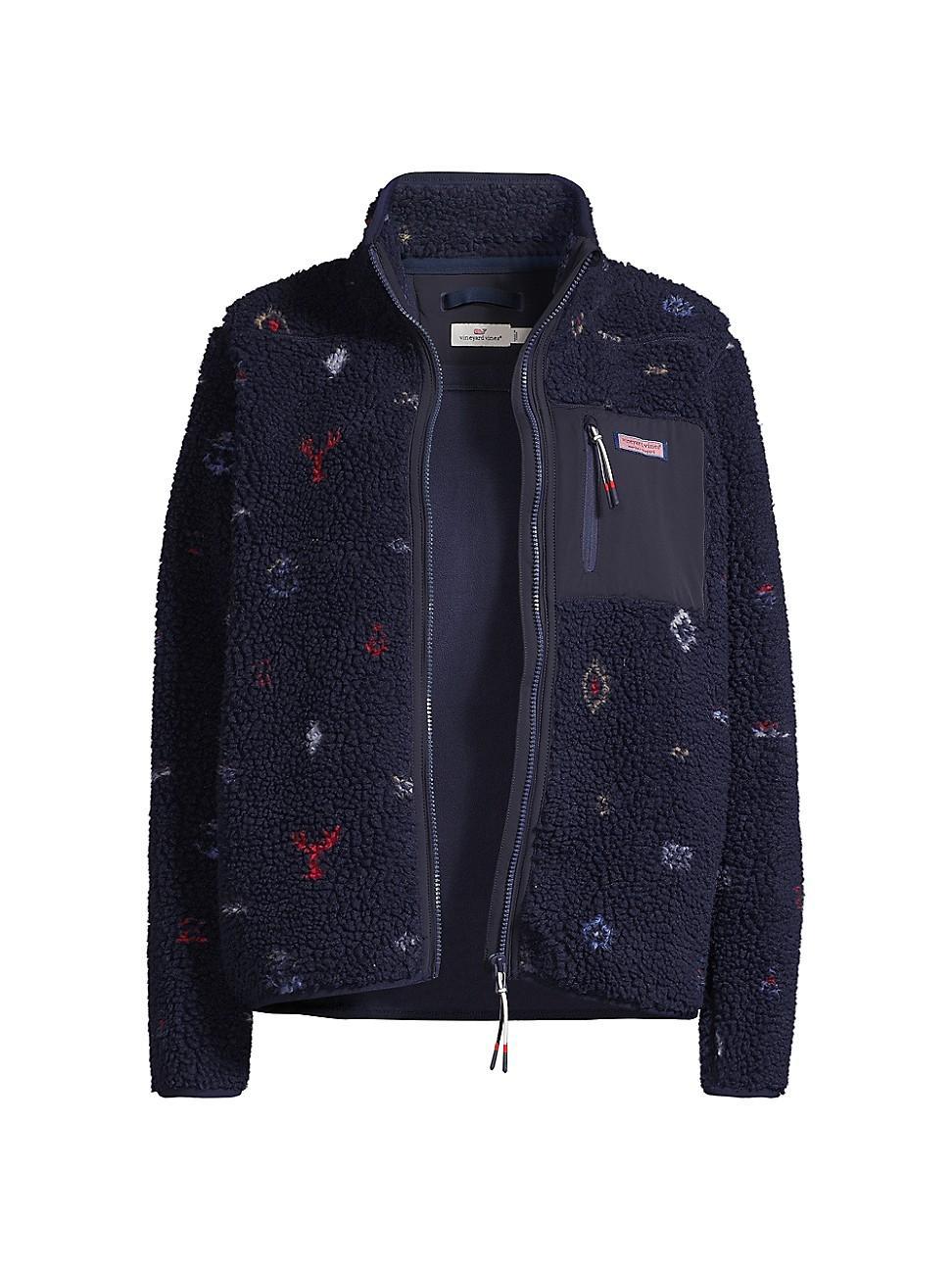 Womens Nautical Icons Printed Zip-Up Sherpa Jacket Product Image