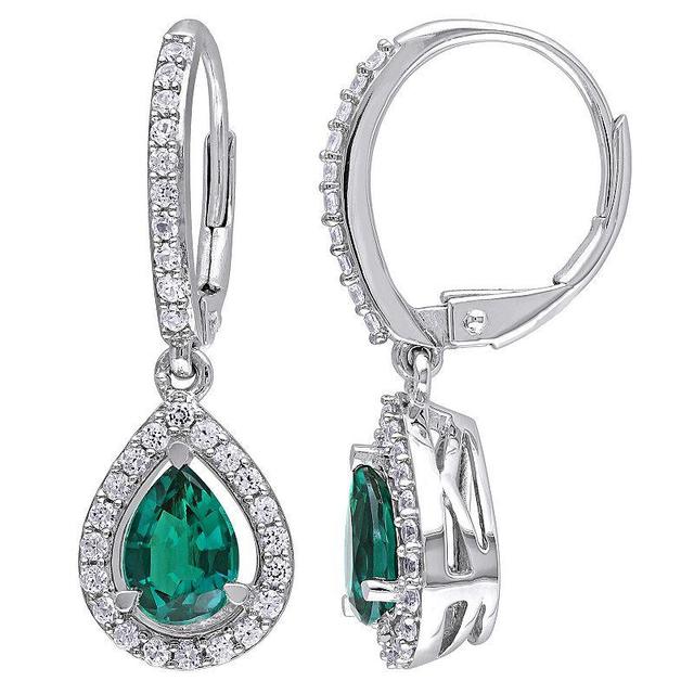 Stella Grace Sterling Silver Lab-Created Emerald & Lab-Created White Sapphire Teardrop Leverback Earrings, Womens, Multicolor Product Image