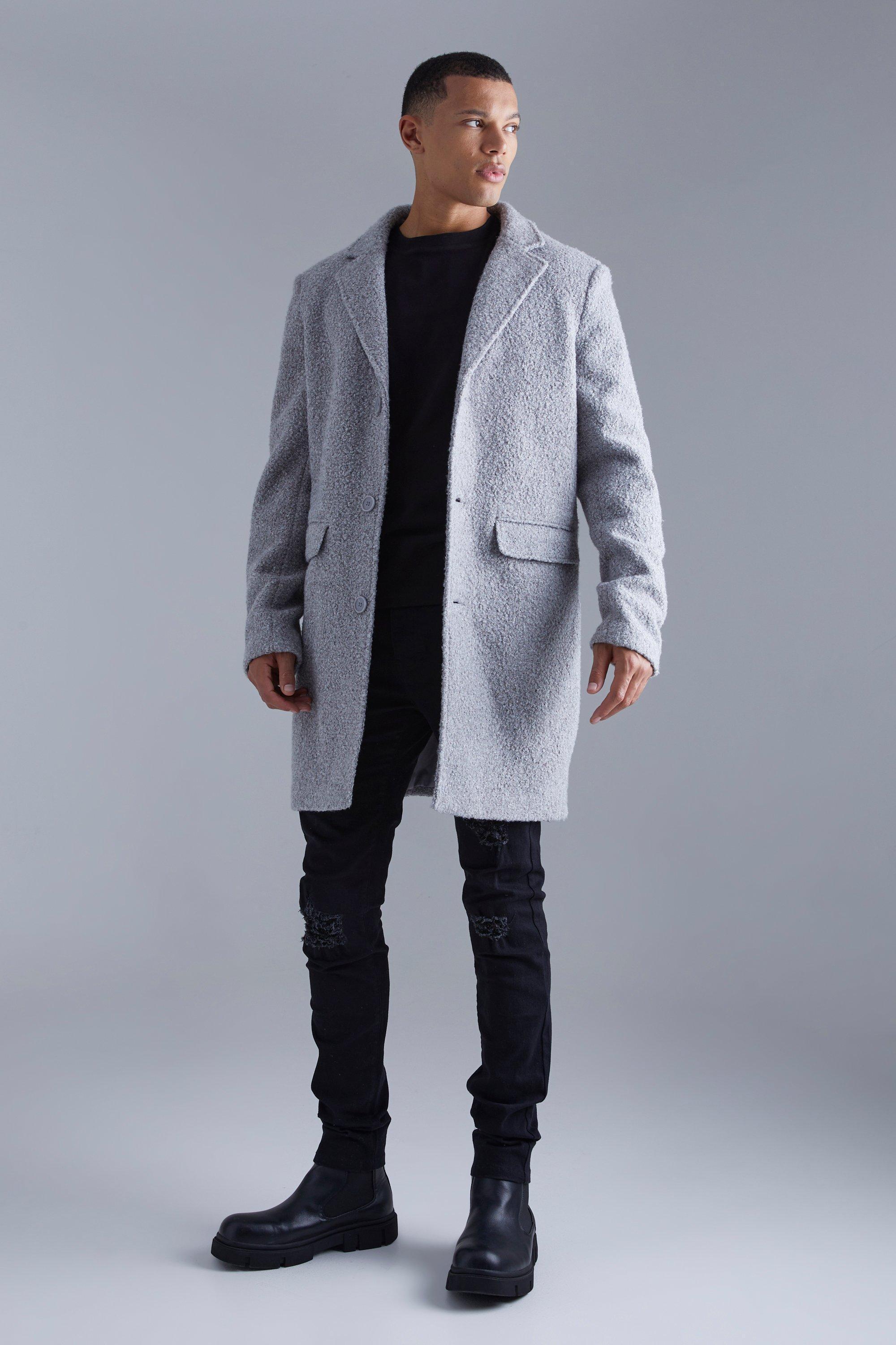 Tall Single Breasted Boucle Overcoat | boohooMAN USA Product Image