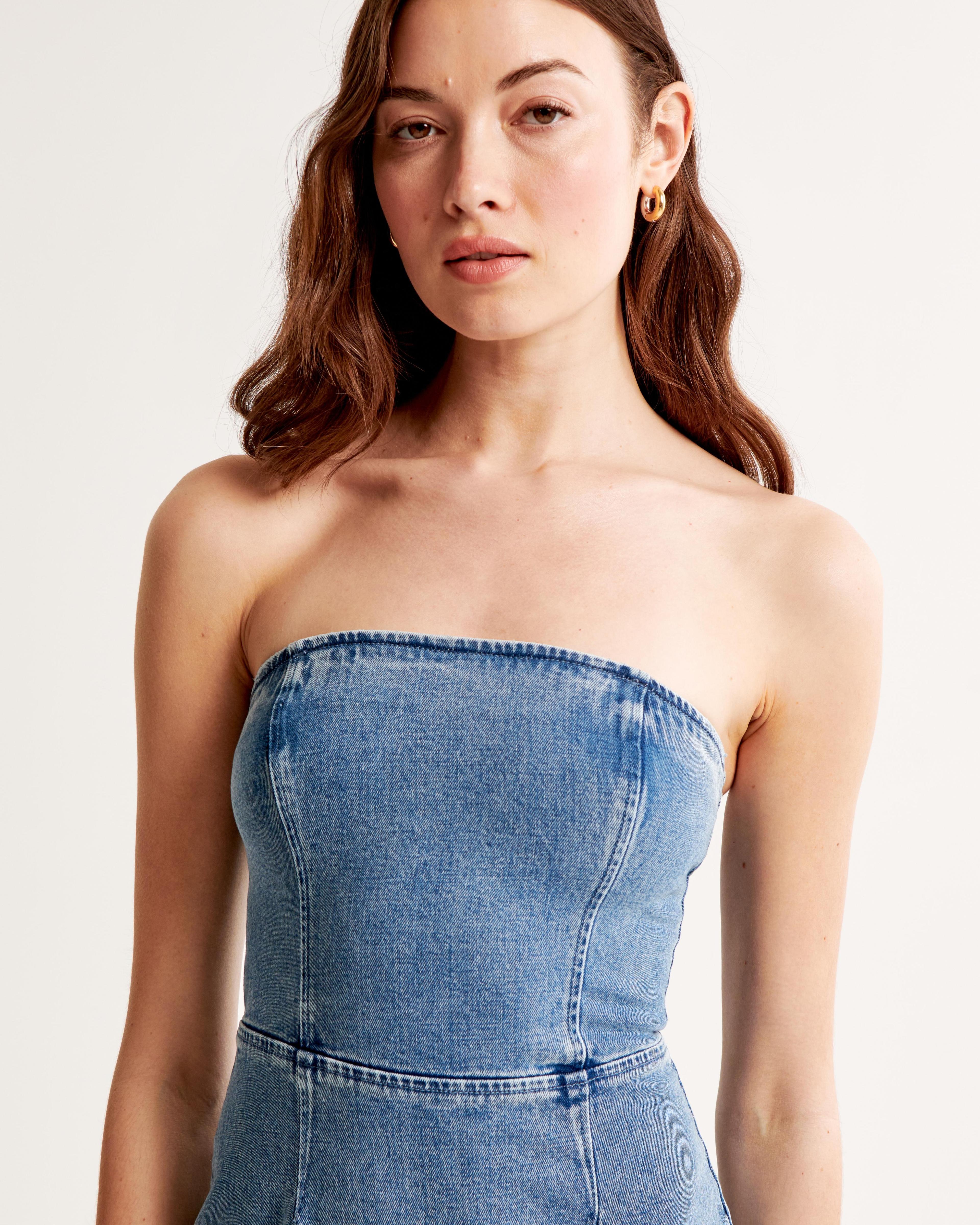 Strapless Denim Midi Dress Product Image