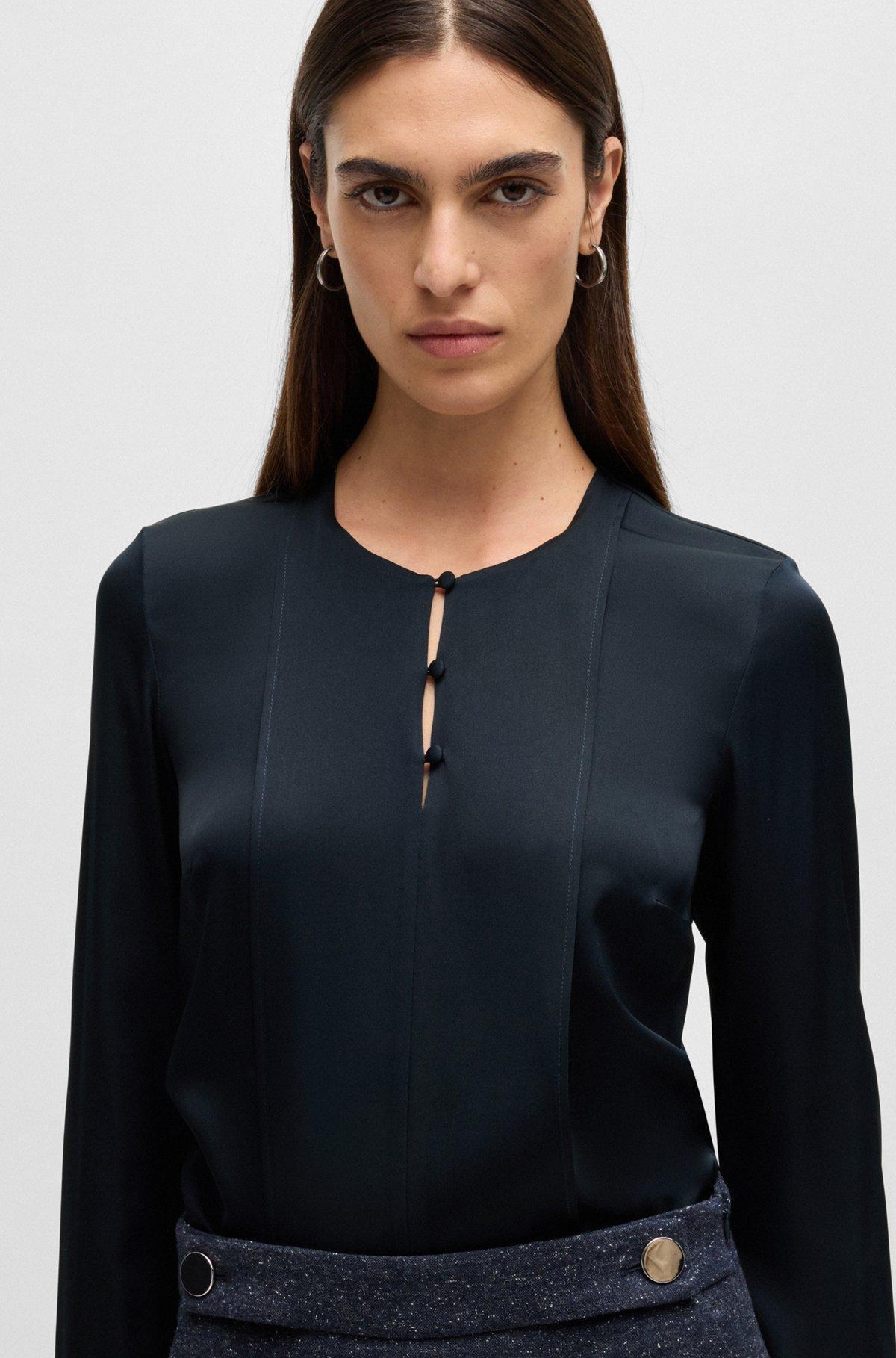 Button-neck blouse in stretch-silk crepe de chine Product Image