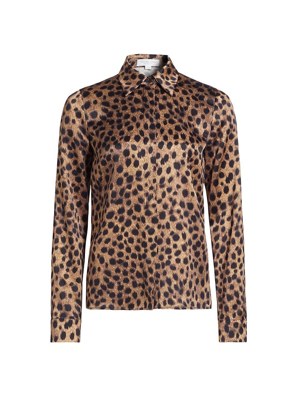 Womens Hansen Leopard Silk Button-Front Shirt Product Image