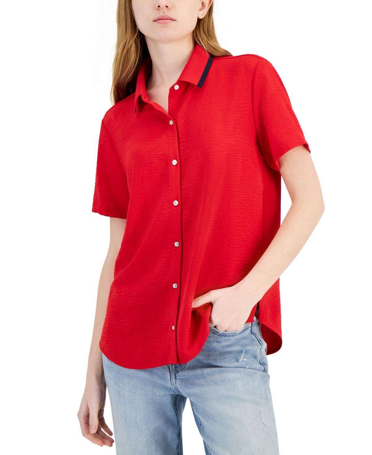 Women's Ribbed-Collar Short-Sleeve Shirt product image